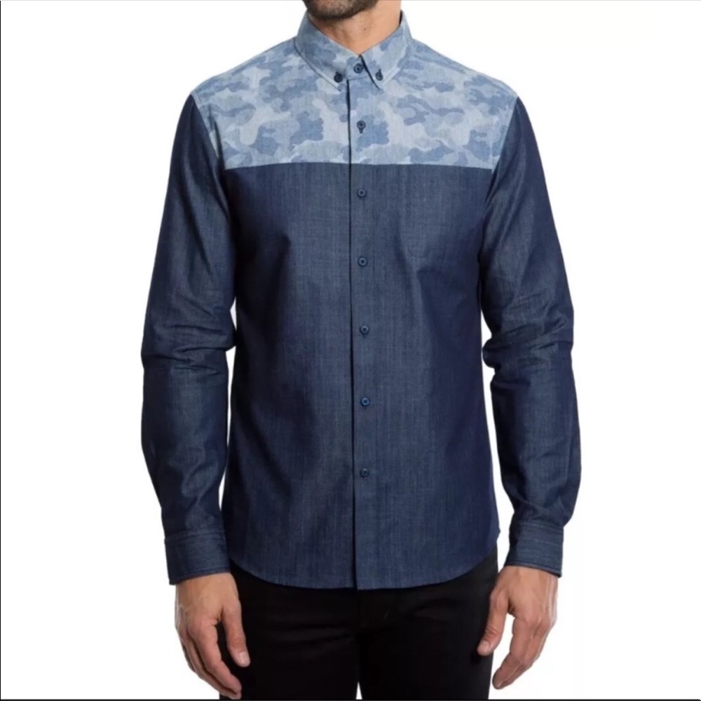 7 Diamonds camo denim men’s button down shirt M